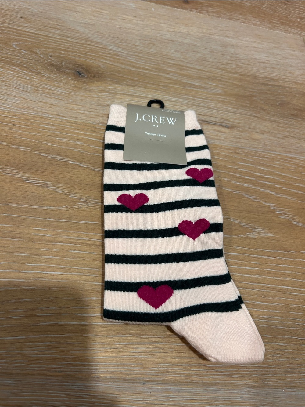 J. Crew Pink Stripe Socks with Magenta Hearts, One Size
